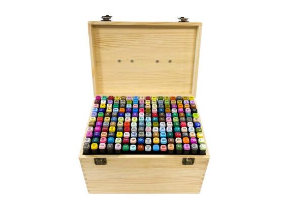 Σετ Μαρκαδόροι Ζωγραφικής 176 Τεμαχίων, με Διπλή Μύτη και Ξύλινη Θήκη, 19.5x27.5x17 cm