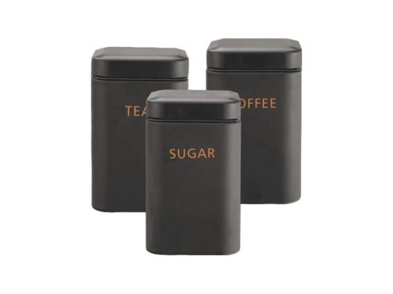 Cheffinger Σετ Μεταλλικά Δοχεία 3 Τεμαχίων για Καφέ, Ζάχαρη και Τσάι σε Μαύρο Χρώμα, CF-CAN3G