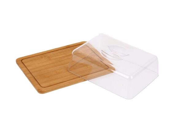 Cheffinger Διάφανο Δοχείο Τούρτας με Ξύλινη Βάση από Μπαμπού με Καπάκι, CF-CSB24