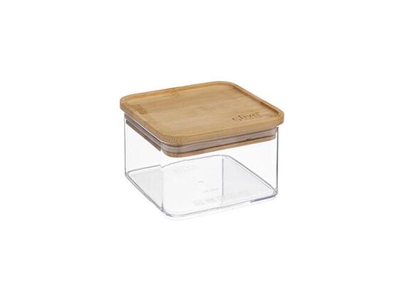 Πλαστικό Διάφανο Βάζο Αποθήκευσης, με Καπάκι από Μπαμπού 500 ml, 10.4x7.1x10.4 cm
