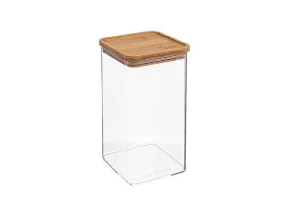 Πλαστικό Διάφανο Βάζο Αποθήκευσης, με Καπάκι από Μπαμπού 1500ml, 10x10x20 cm