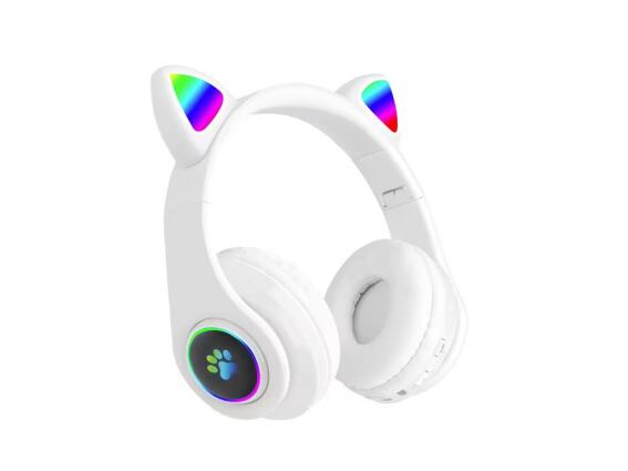 Ασύρματα Ακουστικά Κεφαλής Τύπου Αυτιά Γάτας  Bluetooth FM MP3 με Οπίσθιο Φωτισμό LED σε Λευκό Χρώμα