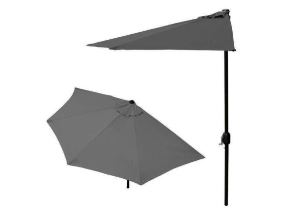 Ημικυκλική Ομπρέλα Κήπου Βεράντας 2.7m για Τοποθέτηση σε Τοίχο, σε Γκρί Χρώμα