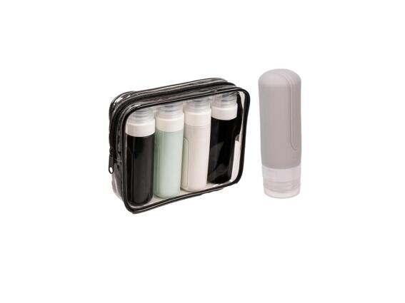 Αδίαβροχα Σετ Μπουκαλάκια Καλλυντικών Ταξιδιού 4 Τεμαχίων με Νεσεσέρ και Αυτοκόλλητα