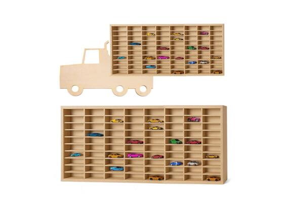 Ξύλινη Ραφιέρα Οχημάτων Σε Σχήμα Φορτηγού για 80 Αυτοκινητάκια, 79x40 cm