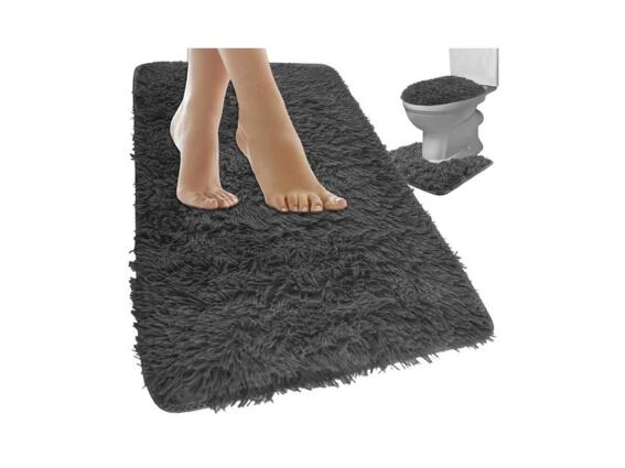 Αντιολισθητικό Σετ Μπάνιου 3 Τεμαχίων με 2 Χαλάκια και Κάλυμμα Λεκάνης σε Γκρι Χρώμα