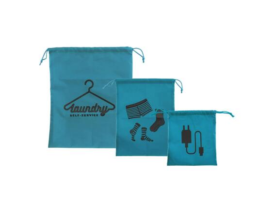 Σετ Τσαντάκια Οργάνωσης 3 Τεμαχίων με Κορδόνι από Πολυπροπυλένιο, σε Μπλε Χρώμα