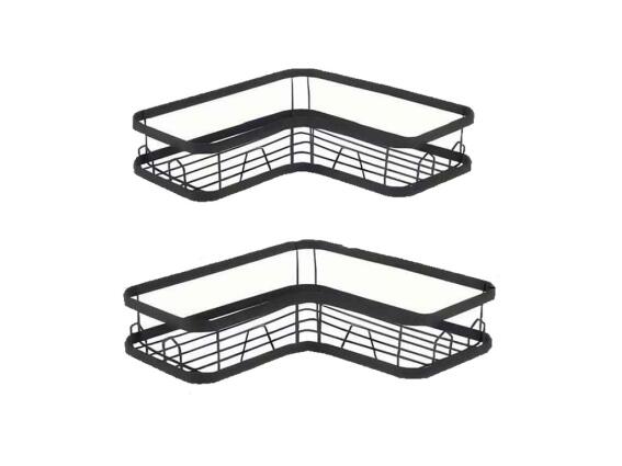 Σετ 2 Τεμαχίων Αυτοκόλλητη Μεταλλική Γωνιακή Επιτοίχια Ραφιέρα Μπάνιου Σε Μαύρο Χρώμα