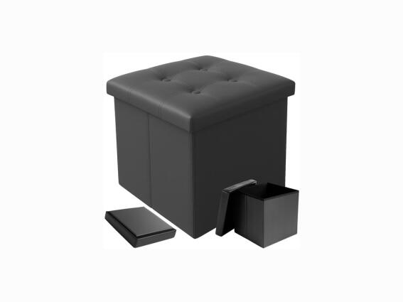 Πουφ από Δερματίνη, με Αποθηκευτικό Χώρο σε Γκρι Χρώμα Χωρητικότητας 39lt, 38x38x38 cm