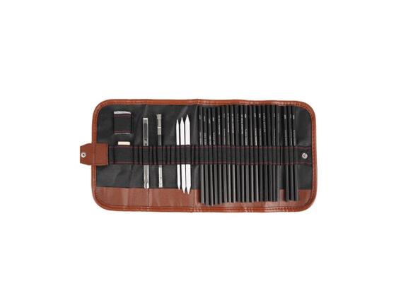 Σετ Ζωγραφικής 29 Τεμαχίων σε Θήκη Μεταφοράς σε Καφέ Χρώμα, 47x20.5x2.5 cm