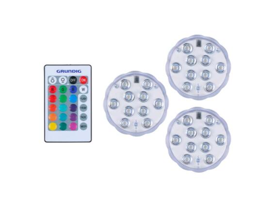 Grundig Σετ Προβολείς LED 3 Τεμ IP65 με Τηλεχειριστήριο και Διαφορετικές Αποχρώσεις, RGB, 34741