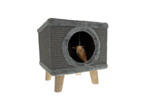 Ονυχοδρόμιο για Γάτες Σπιτάκι με Κρεβάτι σε Γκρι Χρώμα, 32x32x38 cm