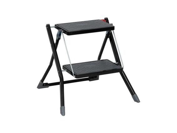 Μεταλλική πτυσσόμενη σκάλα με 2 Σκαλιά και Αντιολισθητικά Σκαλοπάτια σε Μαύρο Χρώμα, 49x48x44 cm