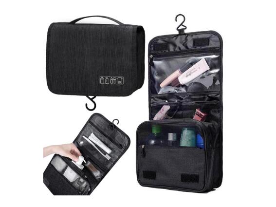 Τσαντάκι Καλλυντικών Νεσεσέρ Πτυσσόμενo με Γάντζο και Χερούλι σε Μαύρο Χρώμα,  24x19 cm