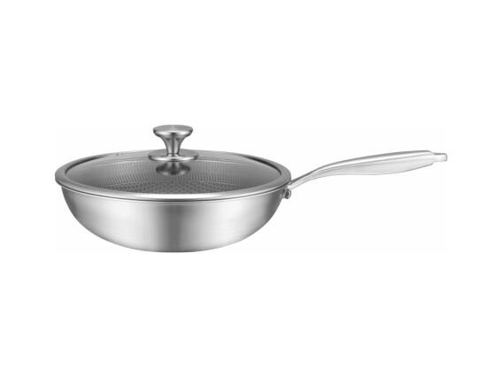 Edenberg Ανοξείδωτο Τηγάνι Wok 30cm με Γυάλινο Καπάκι και Αντικολλητική Επίστρωση, EB-7656