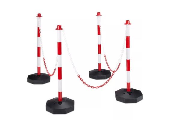 Σετ 4 Τεμαχίων Πλαστικά Κολωνάκια Κυκλοφορίας με Αλυσίδα 20m, Γεμιστά με Νερό ή Άμμο