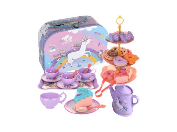 Παιδικό Σετ Τσαγιού 29 Τεμαχίων με Βαλιτσάκι και Αξεσουάρ Γλυκίσματα, 25.5x10x19 cm