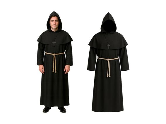 Αποκριάτικη Κάπα με Κουκούλα Στολή Μοναχού σε Μαύρο Χρώμα από Πολυεστέρα, 60x130 cm