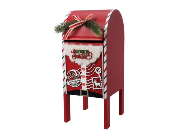 Χριστουγεννιάτικο Ξύλινο Γραμματοκιβώτιο, σε Κόκκινο χρώμα, 13x13x30 cm, X-mas Mailbox