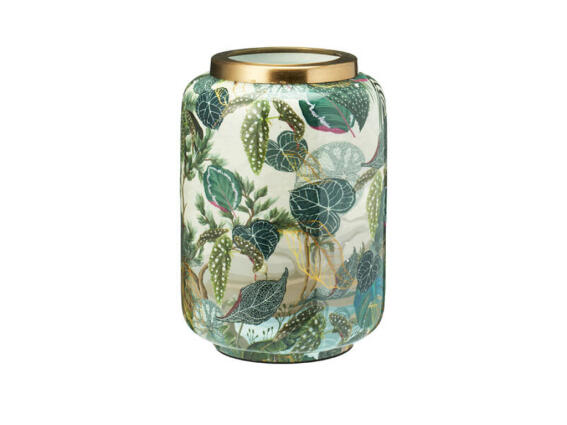 Μεταλλικό Διακοσμητικό Βάζο, με σχέδιο Τροπικά φύλλα, 15x15x20.5 cm