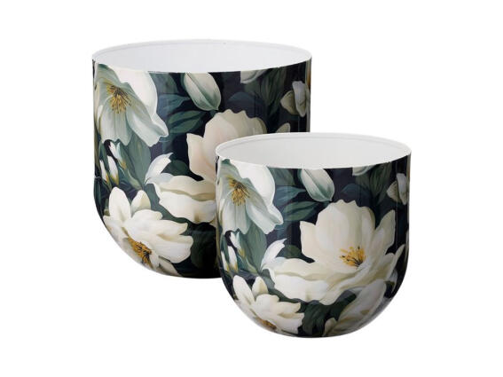 Σετ 2 Μεταλλικά Διακοσμητικά Βάζα, με σχέδιο Λουλούδια, 26x26x25 cm