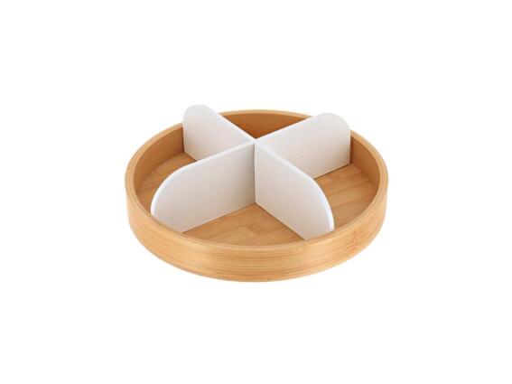 Περιστρεφόμενος Δίσκος από Μπαμπού με 4 Διαμερίσματα, σε Λευκό Χρώμα, 25x8.5 cm