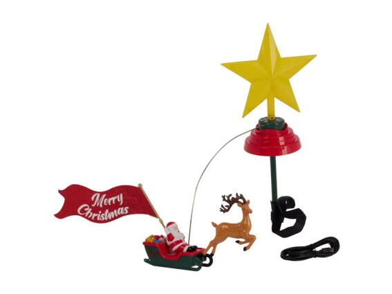 Χριστουγεννιάτικη Κορυφή Δέντρου Αστέρι με Έλκηθρο, με Led, Μουσική και Κίνηση, Usb-C , 23x14x5 cm