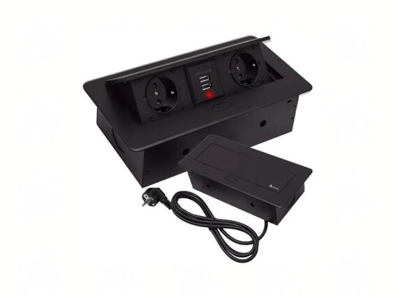 Izoxis Χωνευτό Πολύπριζο Ασφαλείας 2 Θέσεων με 2 USB-A,  3300W και Καλώδιο 1.9m, 26.5x12x7 cm