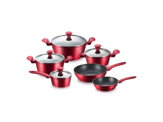 Royalty Line Σετ Μαγειρικά Σκεύη 10 Τεμαχίων με Μαρμάρινη Επίστρωση, RL-FD10 RED