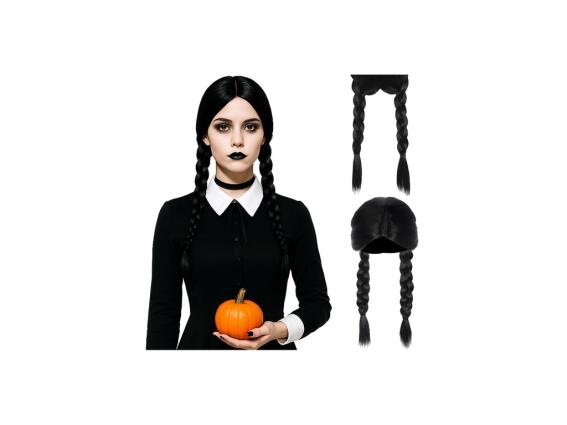 Γυναικεία Συνθετική Περούκα Μακριά με Δύο Πλεξούδες 55 cm, σε Μαύρο Χρώμα