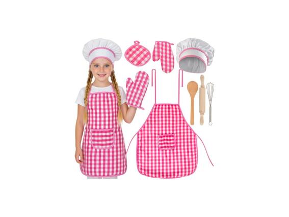 Παιδικό Σετ Μαγειρικής 7 Τεμαχίων με Ποδιά, Σκούφο, Γάντι και Ξύλινα Αξεσουάρ