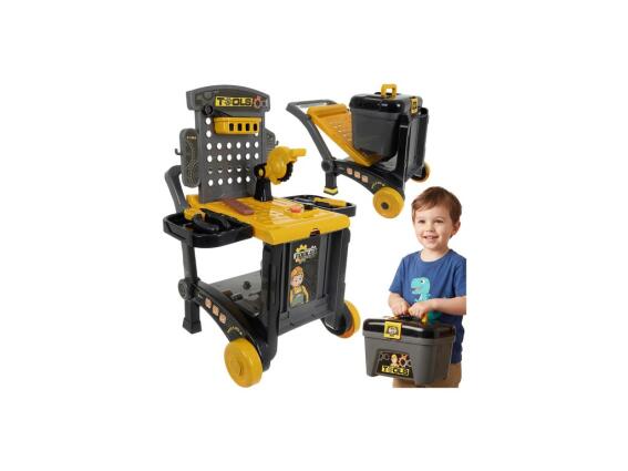 Παιδικός Πάγκος Εργασίας με 59 Τεμάχια, Εργαλειοθήκη, Τρόλεϊ και Καρότσι, 47x42.5x60cm