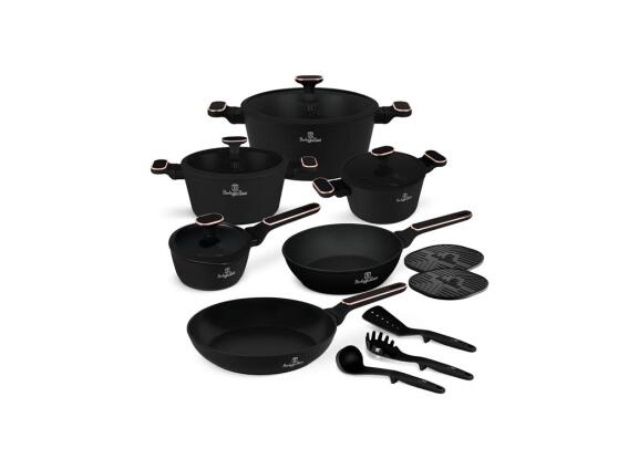Berlinger Haus BH-8363 Σετ Αντικολλητικά Μαγειρικά Σκεύη 15 Τεμ Black Rose Collection