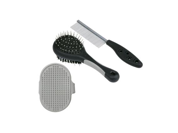Σετ Περιποίησης Κατοικιδίου 3 Τμχ Βούρτσα Διπλή Όψης, Μεταλλική Χτένα και Λαστιχένια Βούρτσα Μπάνιου