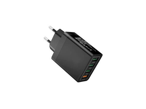 Αντάπτορας Πρίζας με 4 Θύρες USB, για Γρήγορη Φόρτιση, 3.0 και 3.1A, σε μαύρο χρώμα, 8.7x4.5x2.6 cm