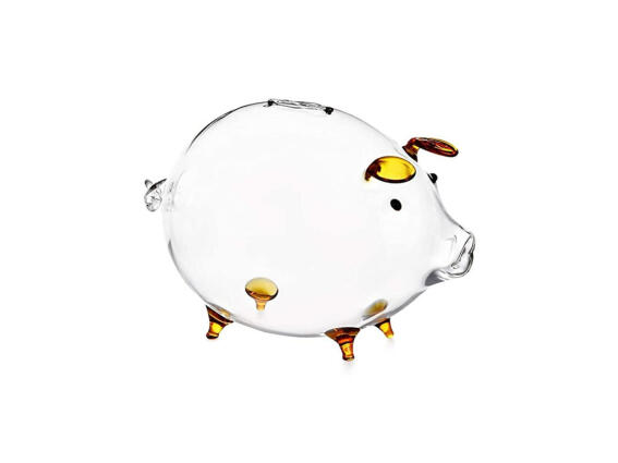 Διάφανος Γυάλινος Κουμπαράς Γουρουνάκι Καφέ