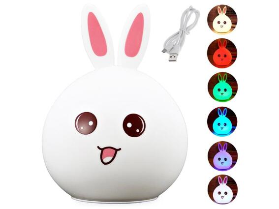 Παιδικό Φωτάκι Νυχτός Λαγουδάκι RGB Αφής από Σιλικόνη και USB Φόρτιση σε Λευκό Χρώμα