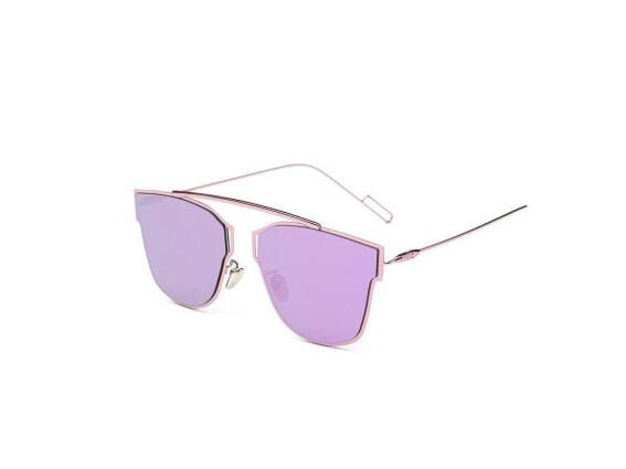 Γυναικεία Γυαλιά Ηλίου Καθρέφτης Flat top Sunglasses με Ροζ Χρυσό Σκελετό και Μωβ Φακό