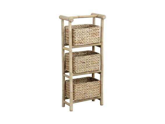 Ξύλινη Ραφιέρα Μπάνιου από Bamboo με 3 Πλεκτά Καλάθια από Φυσικό Υάκινθο, 39x23x91 cm