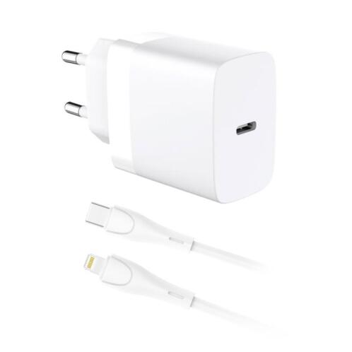 inos Φορτιστής Ταξιδίου Ταχείας Φόρτισης USB-C PD QC 3.0 20W & Lightning Λευκός