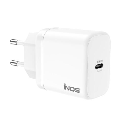 inos Φορτιστής Ταξιδίου Ταχείας Φόρτισης USB-C GaN PD QC 3.0 35W Λευκός