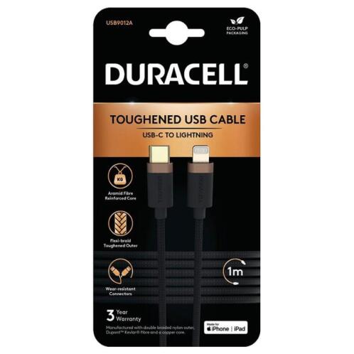 Καλώδιο Σύνδεσης USB 2.0 Duracell Braided Kevlar USB C σε MFI Lightning 1m Μαύρο