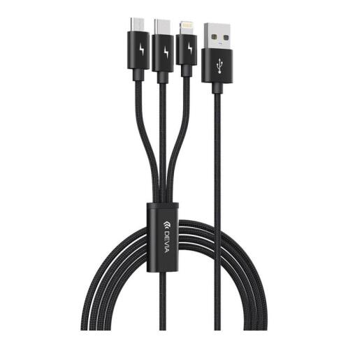 Devia Καλώδιο Braided USB 2.0 3in1 EC048 USB A σε micro USB&USB C&Lightning 1m Gracious Series Μαύρο