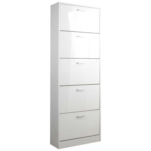 BAKAJI  Παπουτσοθήκη 5 Πόρτες Ράφια Διπλού Βάθους σε Ξύλο 59x22x169 εκ Λευκό Γυαλιστερό  02813469