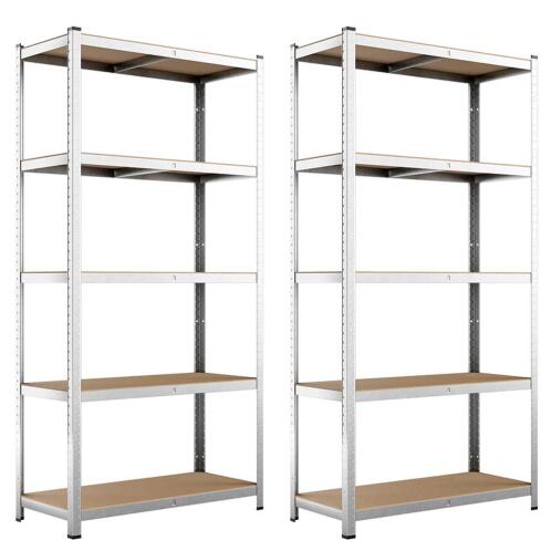 BAKAJI  2x Ράφι Μεταλλικό Γαλβανισμένο 5 Ράφια MDF Ραφιέρα Βαρέως Τύπου 180x90x40  02814001