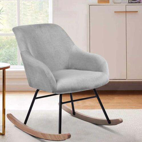 BAKAJI  Πολυθρόνα Καρέκλα Κουνιστή Χαλάρωσης Υφασμάτινη και Μεταλλική Επενδυμένη Μοντέρνου Σχεδιασμού Γκρι  02814221