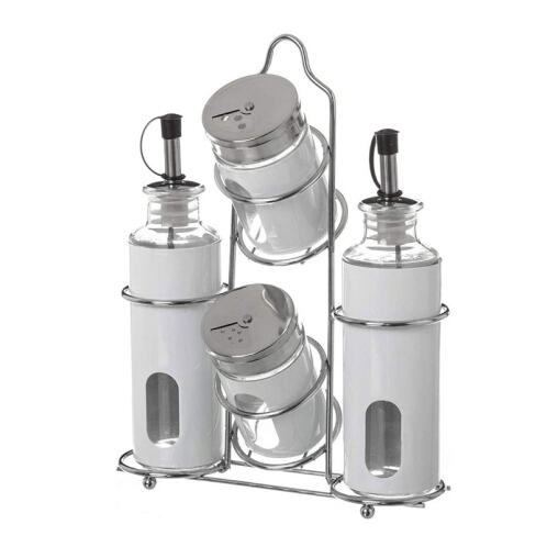 Bakaji Σετ Μεταλλικό Λαδόξιδο - Αλατοπίπερο με Μεταλλική Βάση 4 τμχ Χρώματος Λευκό Bakaji 02814693