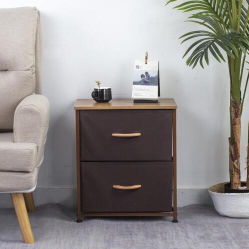 BAKAJI  Συρταριέρα Κομοδίνο 2 Συρτάρια Ντουλάπι Ύφασμα  52 x 46Πx 30 εκ, Ανοιχτό Καφέ Σκούρο Καφέ  02814757