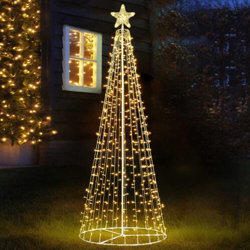 BAKAJI  Φωτεινό Χριστουγεννιάτικο Δέντρο 220cm 592 LED Θερμό Λευκό 8 Φωτεινά Εφέ Μεταλλικό Εξωτερικού Χώρου  02825943