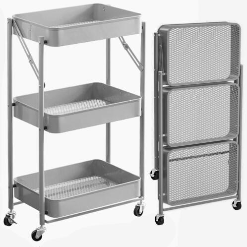 BAKAJI Πτυσσόμενο καρότσι κουζίνας Slim με 3 ράφια από μέταλλο, τρόλεϊ εξυπηρέτησης με 4 γκρι ρόδες.  02825950
